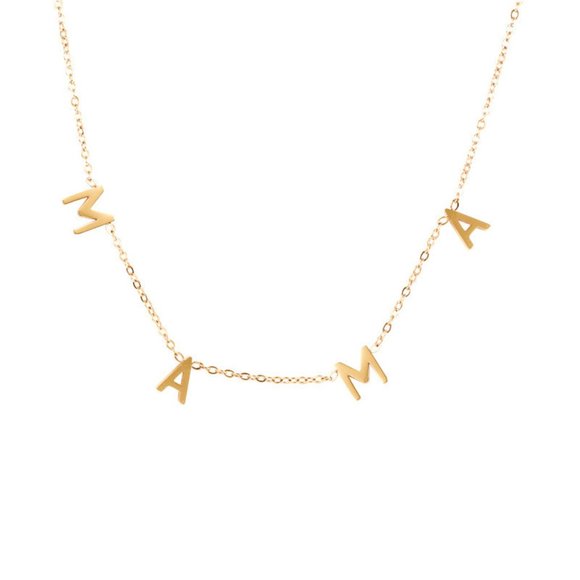 NEW White Gold "MAMA" Letter Minimalist Necklace 18" - Picture 4 of 4